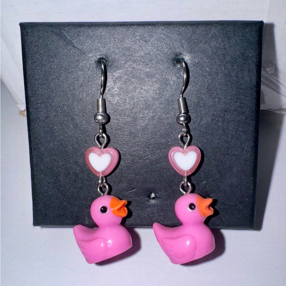 pink rubber duck earrings